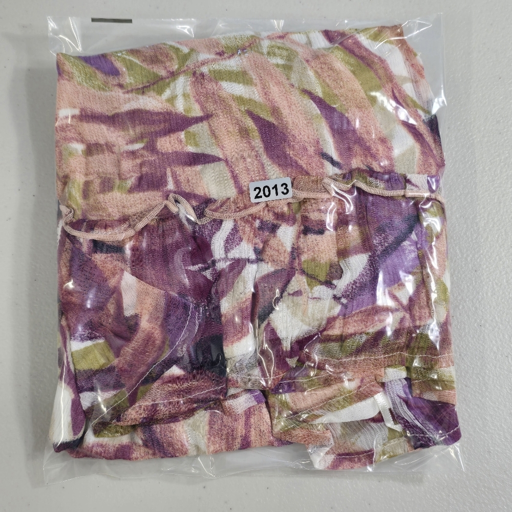 Lucky Brand Botanical Chiffon Blouse Women's Size L Tiered Sleeves & Hem Lined - Picture 11 of 11